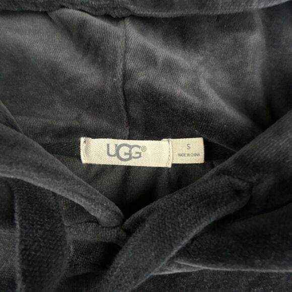 UGG Iris Velour Track Jacket Womens Sz S Black Hoodie Front Pocket Sweatshirt - Picture 3 of 9